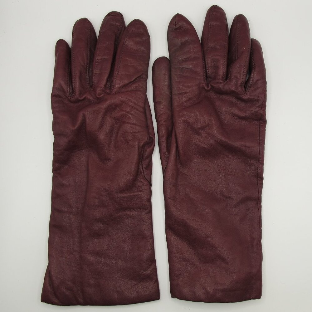Grandoe cranberry ladies leather gloves with cashmere lining 7.5